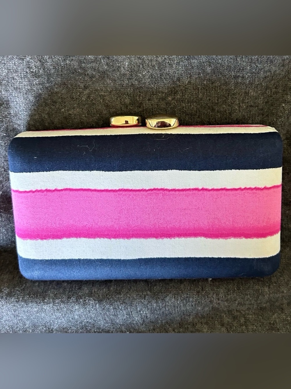 Talbots Pink and Navy Striped Clutch